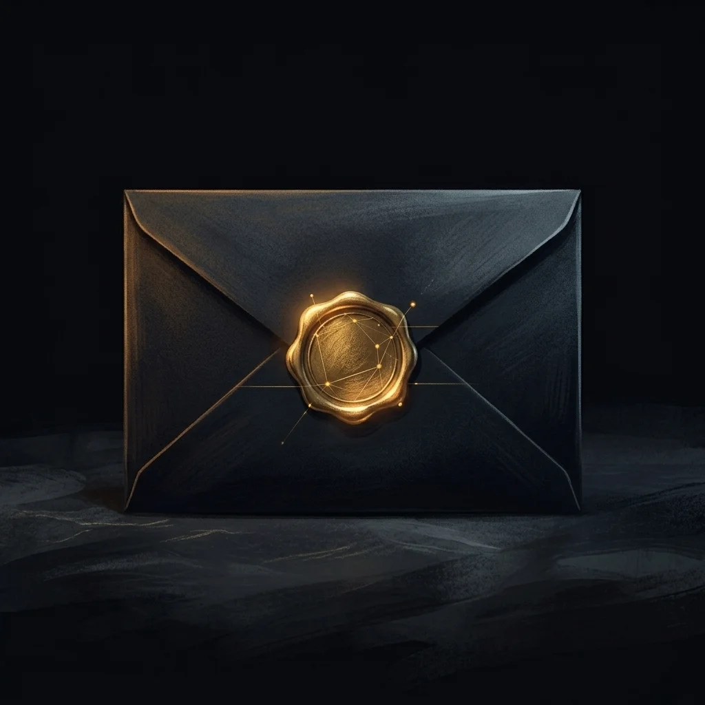 A dark envelope sealed with a gold wax seal — correspondence received with care