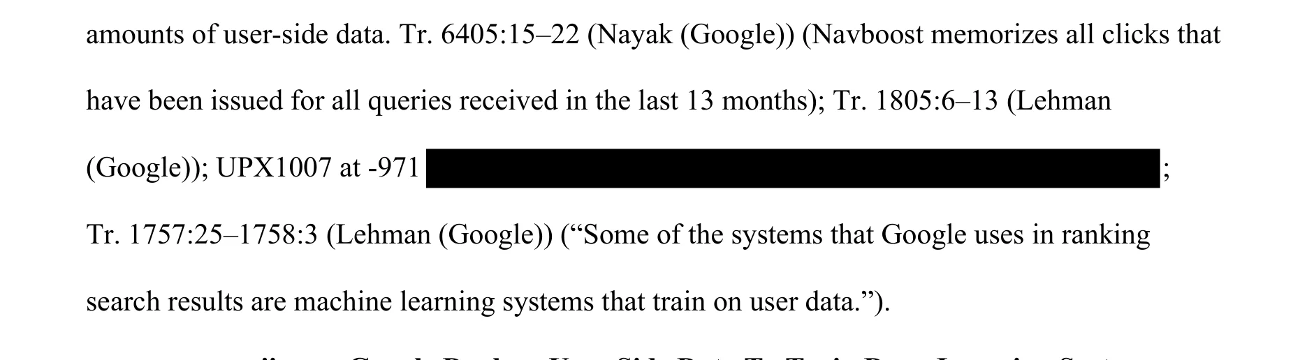 Proposed Findings of Fact ¶184: NavBoost memorises all clicks for all queries over the prior 13 months