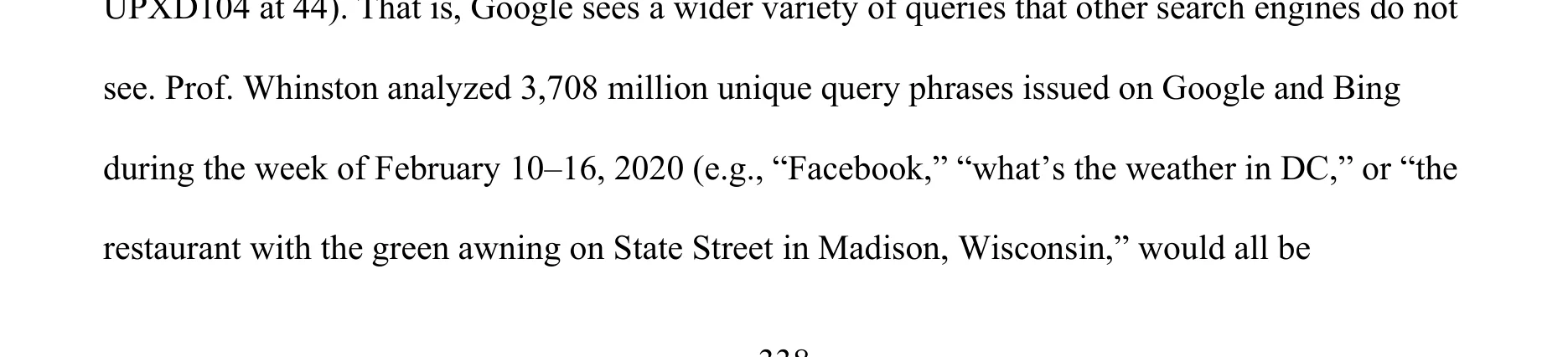 Proposed Findings of Fact ¶980: 93% of unique query phrases are seen exclusively by Google