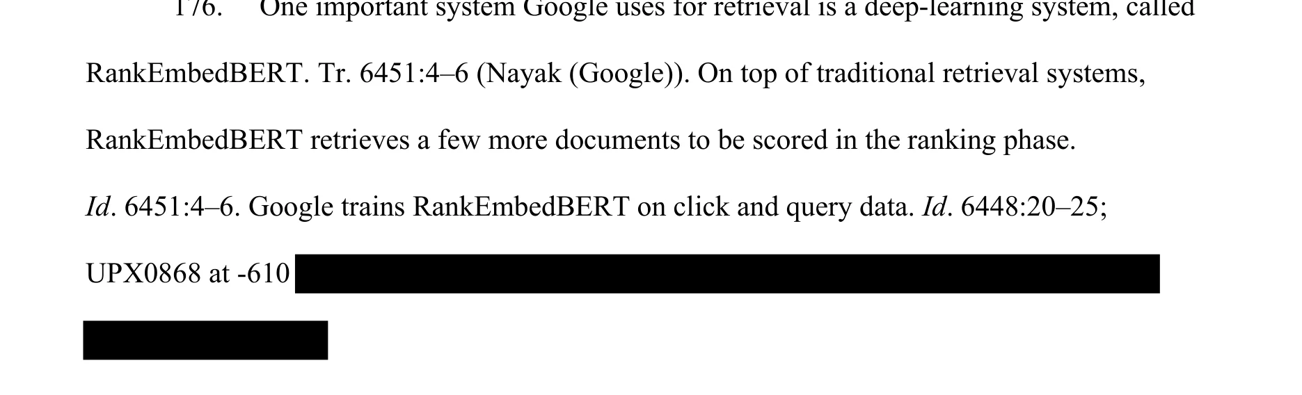 Proposed Findings of Fact: RankEmbed BERT is trained on click and query data
