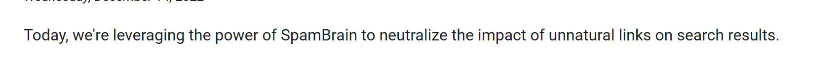 Screenshot from Google's December 2022 link spam update announcement using the word neutralize.